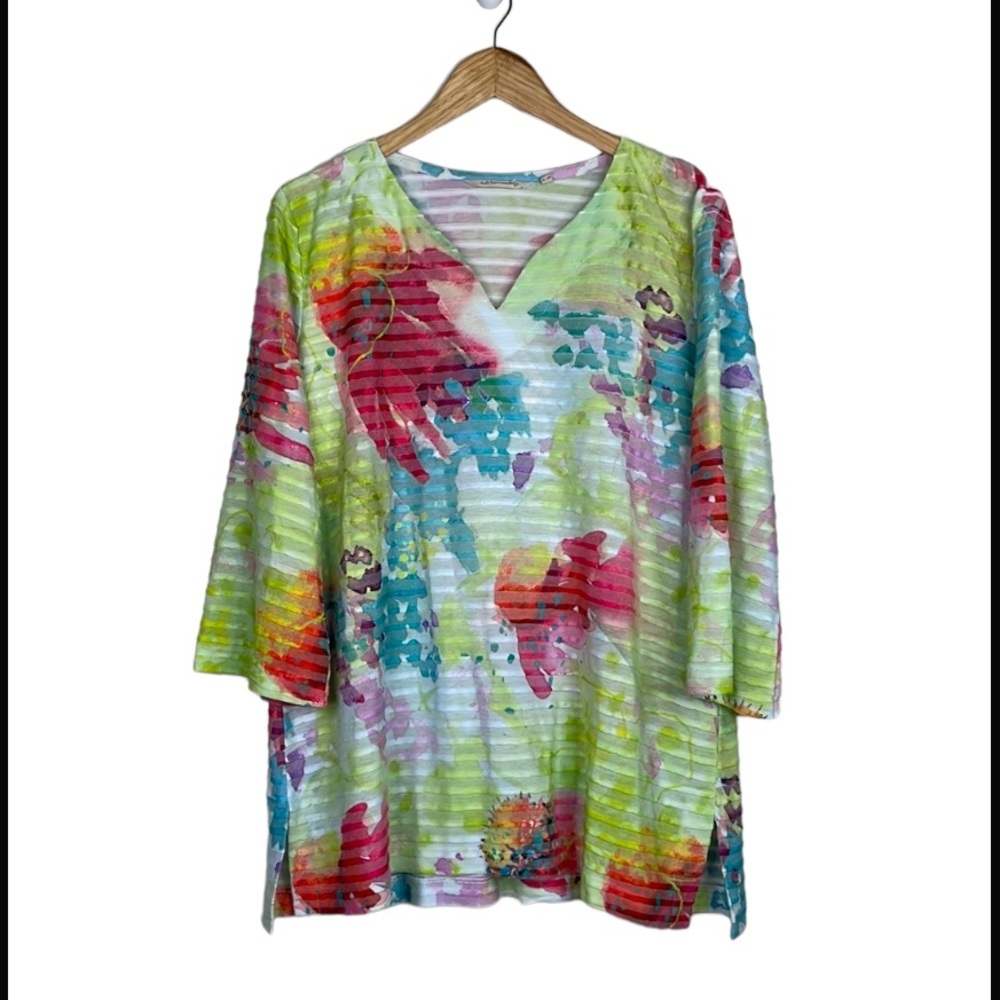 Soft‎ Surroundings Tiered 3/4 Sleeve Blouse sz XL Multicolor